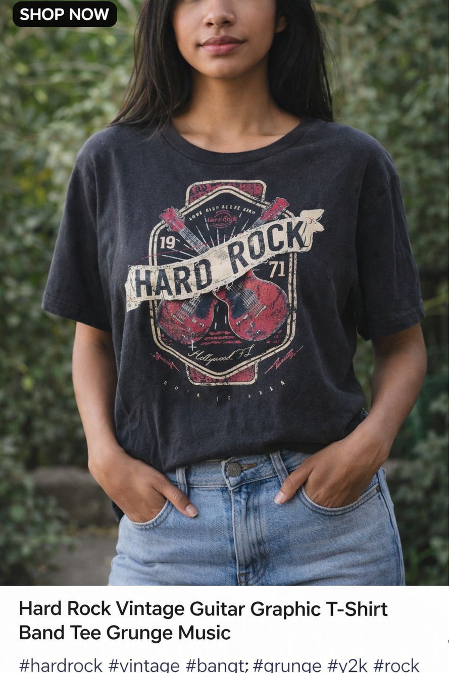 Hard Rock Guitar Co. Branded Vintage T Shirt Grunge Thrashed Rock Edgy Goth M